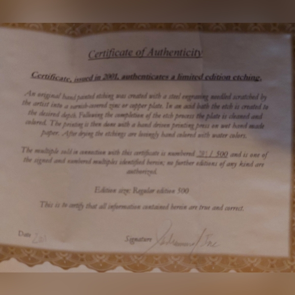 Disney Mickey Mouse Etching Ltd Ed 391/800 Watercolor 4x4 COA 2001 Rare L1 - Picture 3 of 3